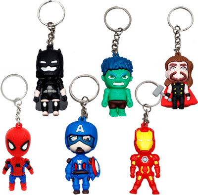 KARBD Marvel Avengers Characters Set of 6 3D PVC Silicone Rubber Keychain Metal Key Chain