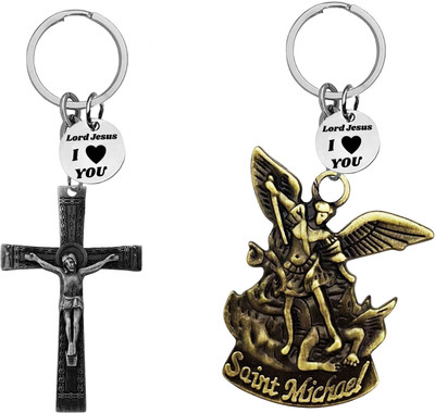 The Men Gift Jesus cross & Saint Michael Archangel Keychains ShivkeyCom667-648 Key Chain
