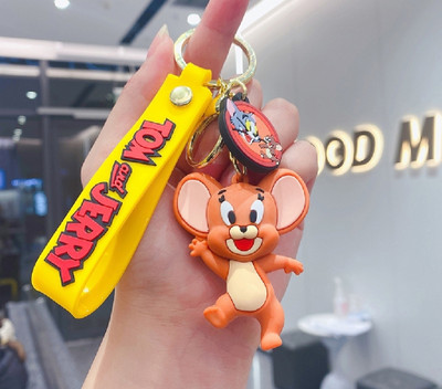 Classic Quirk Cute Jerry Mouse Classic Silicone 3D Key Chain with Charm & Metal Hook, Key Ring Key Chain