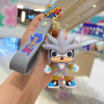 Mubco Sonic Silver the Hedgehog 3D Keychain Strap Charm & Hook PVC Cartoon Model Toys Key Chain