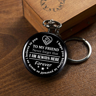 GT Gala Time To My Friend Theme Pocket Watch Key Chain Vintage Antique Metallic Gift Key Chain
