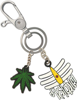 SHOKY LOOKS Mahakal Shiv Shanker Locking Hook With Green Leaf Full Metal High Quality Key Chain