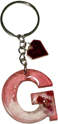 Artful Abode letter G pink floral resin keychain Key Chain