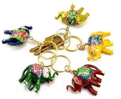 TANISHKA CREATIONS Hand Painted Multicolour Elephant KeyRing Pack of - 10 Key Chain