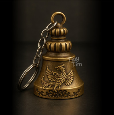 Tiny Tim Brass Falcon Guardian Bell Keychain – Good Luck Charm for Bikers Key Chain