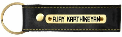 SY Gifts Ajay karthikeyan Name Black Leather Keychain Key Chain