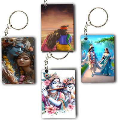 ASvik Creation Radha_Krishna-KC-02 Premium Printed Keychain (Pack of 4) For Bike, Scooty, Car Key Chain