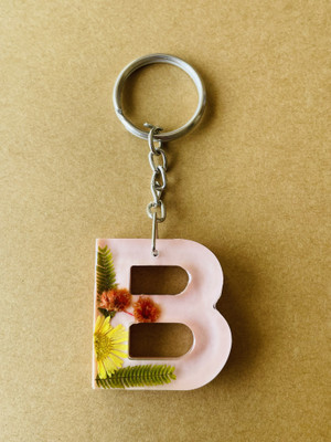 crafcan Resin Keychain letter B with real flowers. Key Chain
