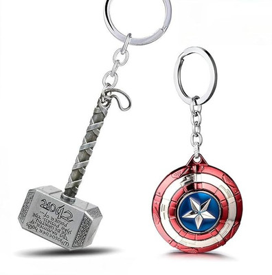 Shining Gift Thor Mjolnir Hammer & Captain America Spinner Shield (Random Colour Pack of 2) Key Chain