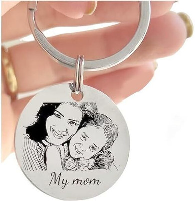 Myurawells Photo Keychain - Personalized Portrait Engraved Keyring - Unique Gift for Key Chain