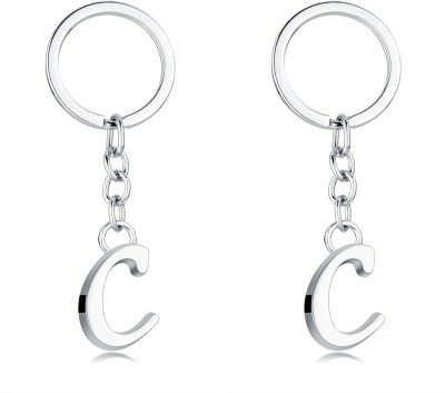 GCT English Alphabet Letter C {2pcs} (KC-37) Silver Metal Name Keychain for Car Bike Key Chain