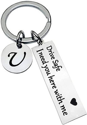 Dattatreya Collection Drive Safe Initial A-Z keychain Key Rings Gifts for Loved ones chain Silver(U) Key Chain