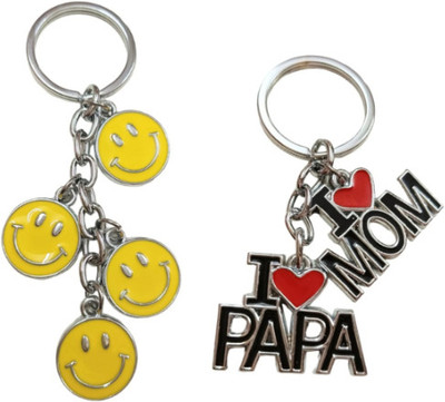 PEARLISH I love Papa & Mom & Smiley Keychain Combo Key Chain