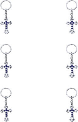 BLESSINGS Set Of 6 Blue Cross Stone Key Chain