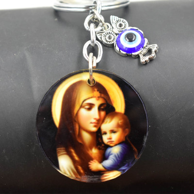 AFH Lord Jesus with Mother Mary Lucky Owl symbol Charm keychain for Men and Women Key Chain