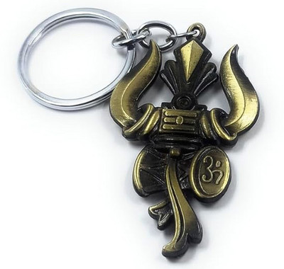 MISMIL Lord Shiv Shankar Trishul Damru Om Double Side Metal Keychain Gold Key Chain