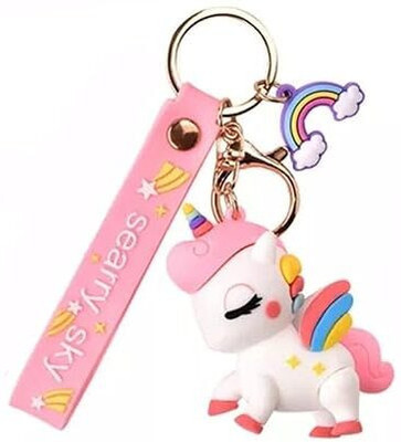 BBG NEW_Rainbow Unicorn Keychain Cute 3D Rubber Bag Keychain for Girls and Boys Key Chain