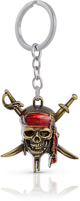Meeko.com Keychain-Pirates Of The Caribbean Skull Gold Metal Key Chain Key Chain
