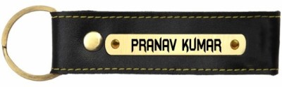 SY Gifts Pranav kumar Name Black Leather Keychain Key Chain