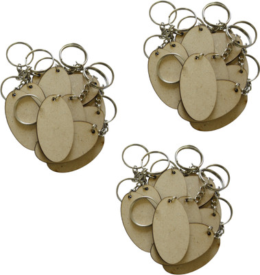 Ecomology 50 Pcs Oval Shape Key Chains with Ring (50 x 50) mm | MDF Art and Craft Key Chain