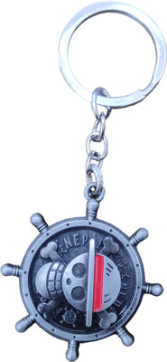 RV Mart Anime Luffy One Piece Ship Wheel Skull Rotating Metal Keychain Key Chain Grey Key Chain