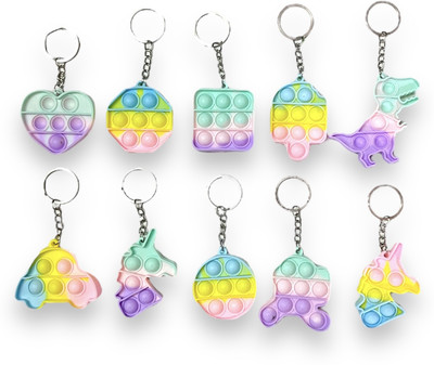 SRD TRADERS Pop it Keychain Fidget Toys for Kids | Stress Relief Toy | (Pack of 10 ) Key Chain