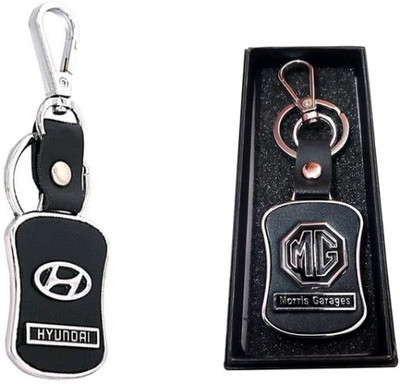 Jainsburys Combo of Hyundai & MG Logo Leather Hook keychain & Best Quality Keychain Key Chain