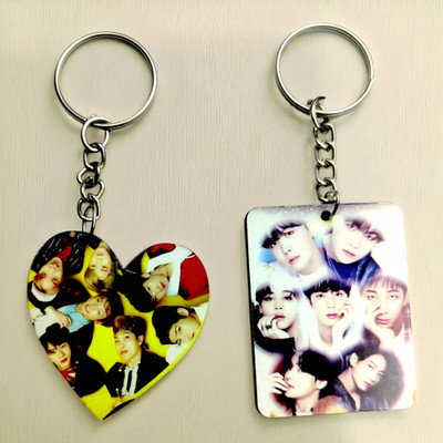 swagtreg BTS Keychain Combo – Heart & Rectangle Shape | Stylish K-Pop Keyring | BTS Army Key Chain