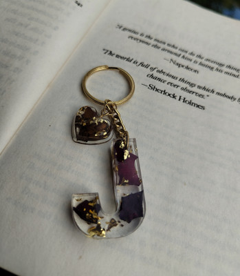 SnipNclip Crafts J alphabet resin Keychain with real rose petals preserved and heart Key Chain