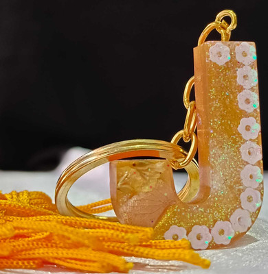 SK Gallery Arts Letter J Beautiful Keychain With Sequin Resin Tassel Key Ring Gift Key Chain
