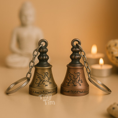 Tiny Tim Bronze & Copper Guardian Bell Combo | Twin Dragon Keychain Set (2 pcs) Key Chain