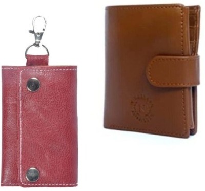 N WALLETS Leather Rfid Wallet (Beige) with Leather Key Organizer(Red Wine) for Key Chain