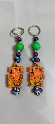 SVGG DECORS Wooden Ganesh Ji Carved And Painted Key Chains Set Of 1 Pc Key Chain