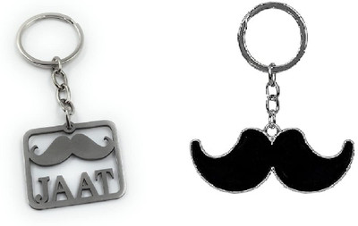 MORELL N-Multipurpose Stylish Black Moustache/Mooch And JAAT Metal Keychain Key Chain