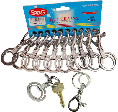 AMANVANI Silver Metal Keychain Double Keyring Snap Hook KEYCHAIN Key Chain