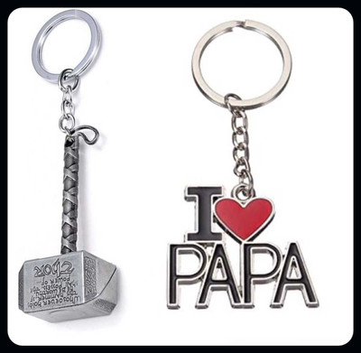 Dashify Combo Of Thor Silver Hammer And I Love Papa Keychain_ak138 Key Chain
