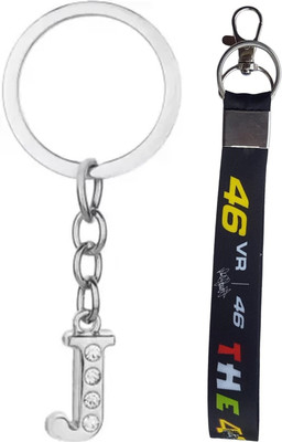 RINKON Pack of 2 Doctor VR46 Nylon Black Tag Hook 7inch & Letter J Stone Decor Combo Key Chain