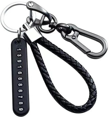 Estervig Anti Lost Car Keychain with Phone Number Pendant Tag Metal Hand-Woven Rope Key Chain