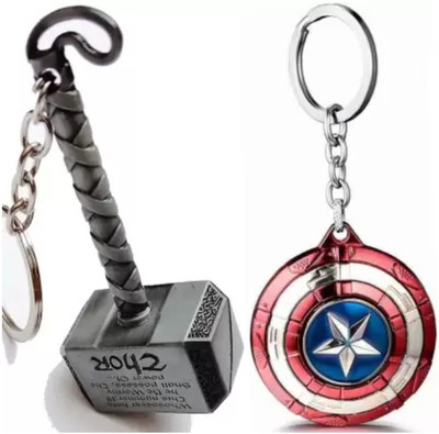 Mistazzo Thor Hammer & captain America Revolving Shield metal keyring For Boys girls Kids Key Chain