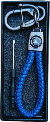 JNV Handwoven Leather Thread Keychain Compatible With Mercedes Car (Blue) Key Chain