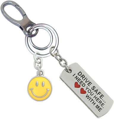 SHOKY LOOKS Stainless Steel Drive Safe With Yellow Smiley Locking Lock Key Chain