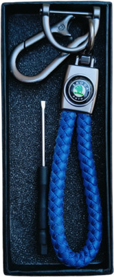 JNV Handwoven Leather Thread Keychain Compatible With Skoda Car (Blue) Key Chain