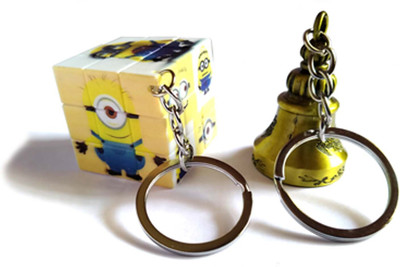 Meeko.com Good luck Guardian bell Keychain with cube minion keychain for men and women Key Chain