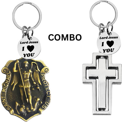 The Men Gift Double-Sided Saint Michael Keychain – Jesus Christ Key Ring Medal Com645-675 Key Chain