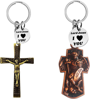 The Men Gift Jesus cross & Saint Michael Archangel cross Keychains Com666-650 Key Chain