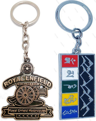 kd collections 605-643A Tibetan Ladakh Flag Keychain & Royal Enfield Bullet Bike Keychain Combo Key Chain