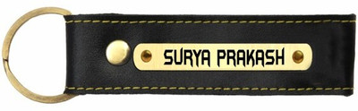 SY Gifts Surya prakash Name Black Leather Keychain Key Chain