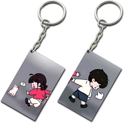 Erakill Premium Couple Keychain (Pack of 2) Romantic Cute Love Printed For Bike, Car Key Chain