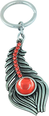Shiani Peacock Feather Charm Grey Red Colour Key Chain