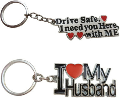 PEARLISH Drive Safe & I love Husband Keychain Combo Key Chain